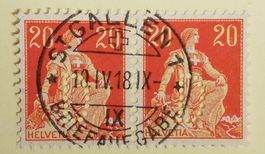4130) 108, Sitzende Helvetia im paar Vollstempel mit Perfin