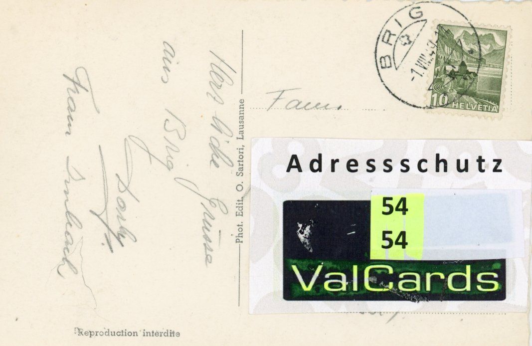 Ansichtskarten: Brig   VS        um 1947 – Gebraucht aus Brig von Valcards54 1