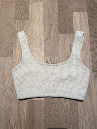Crop Top Tank Shirt Button Front Beige Size S