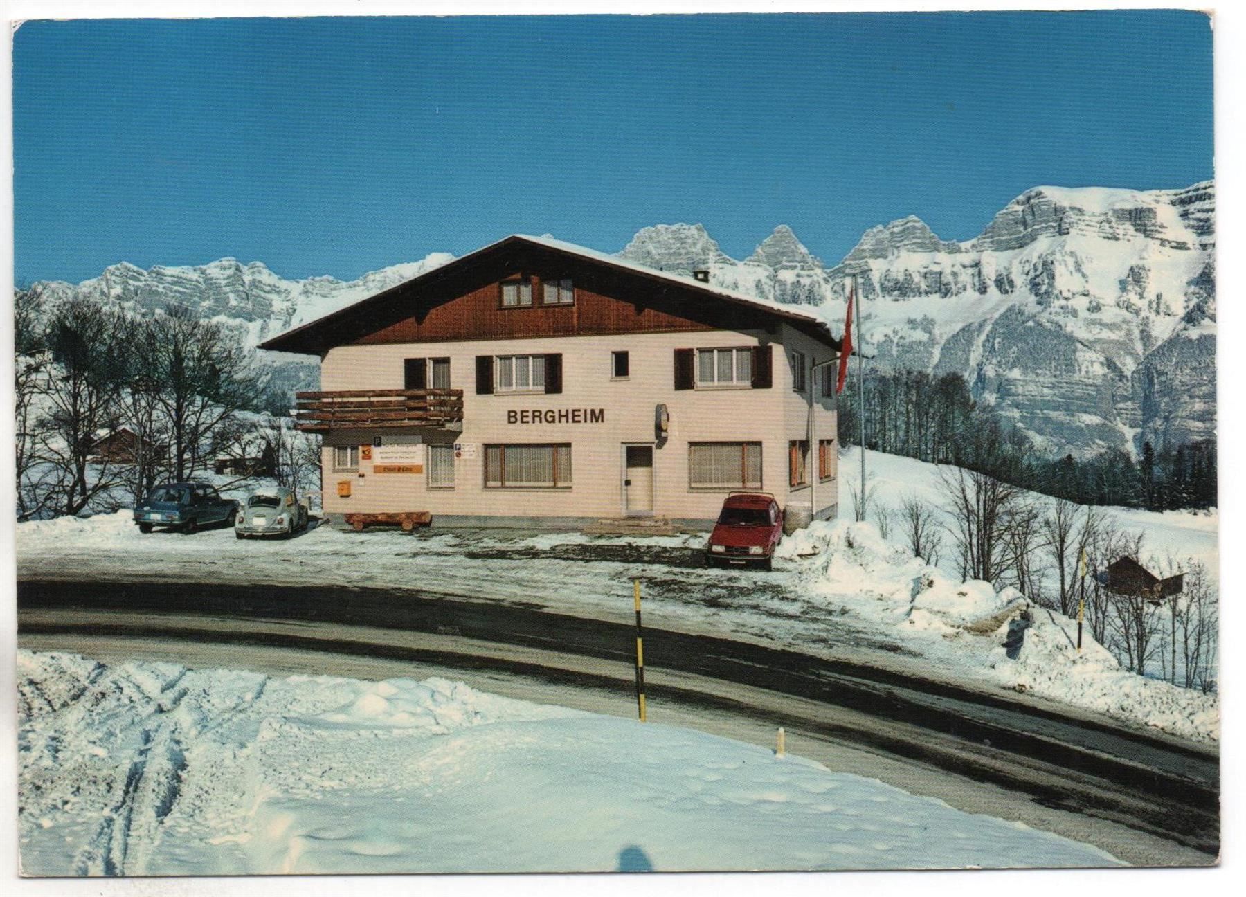 Cartoline postali: FLUMSERBERGE Gasthaus Bergheim, Auto – Usato da Jona venduto da philajona