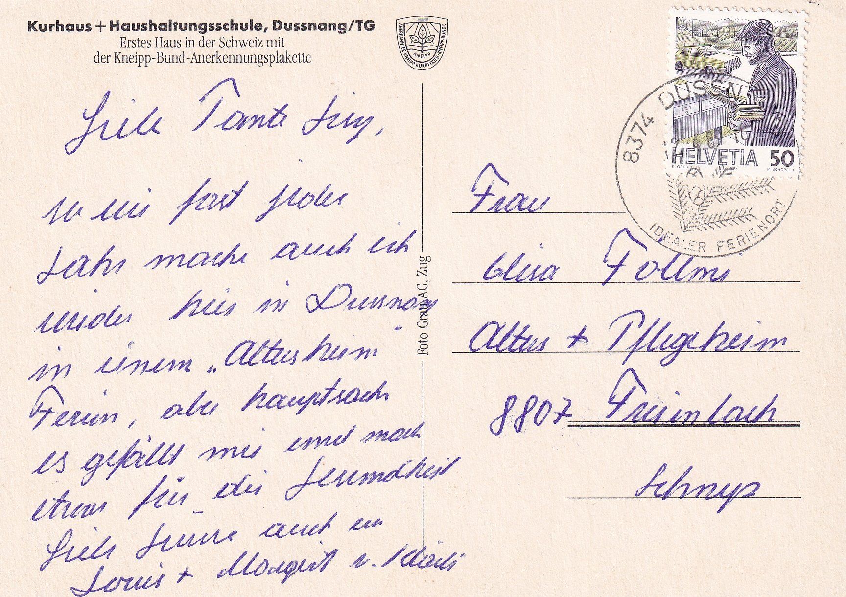 Cartoline postali: Dussnang - Kurhaus + Haushaltungsschule /ay – Usato da Hombrechtikon venduto da Rudolf07 1