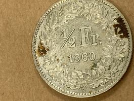 SVIZZERA 1/2  FR MONETA IN ARGENTO 1960 usata - circolata