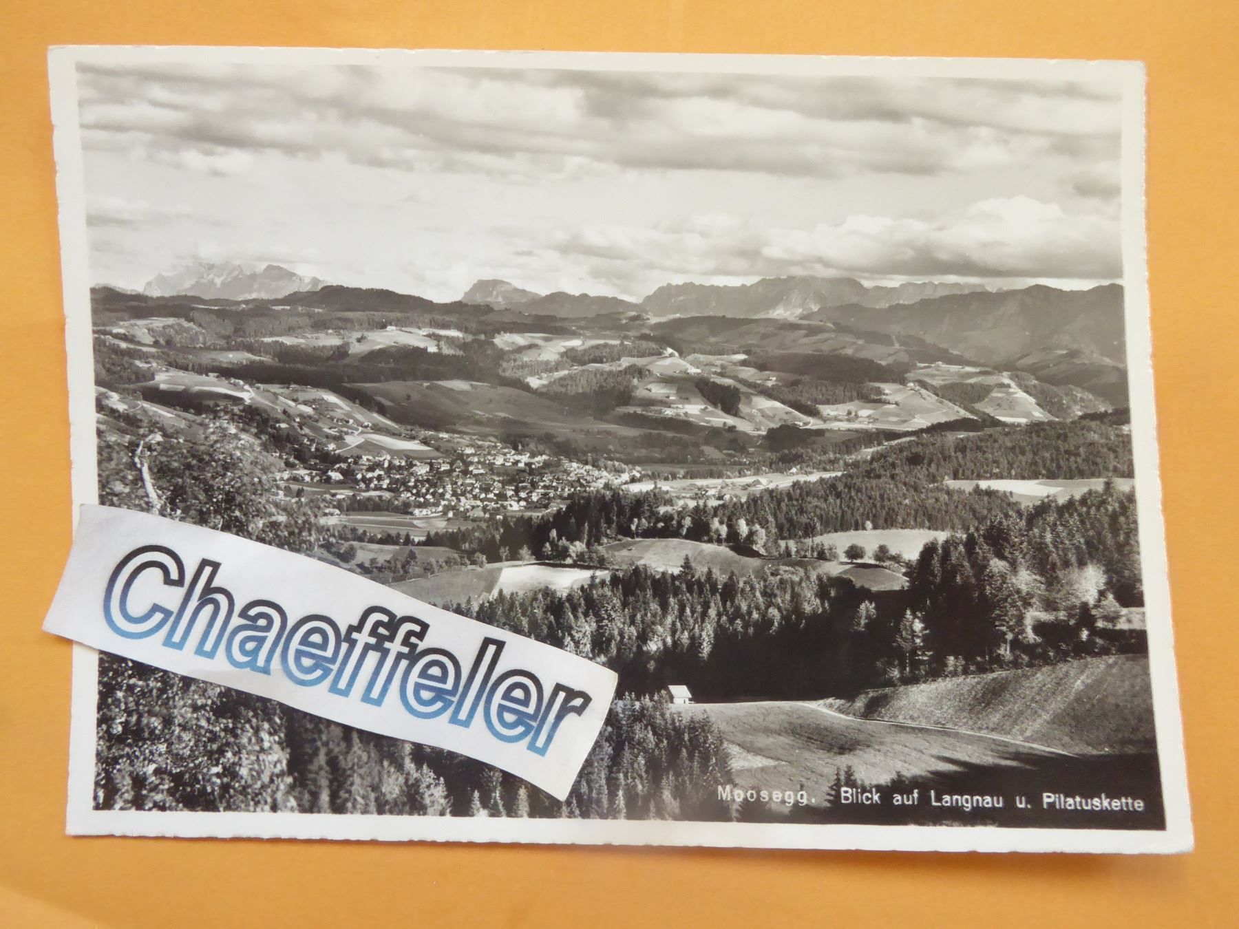 Cartoline postali: Moosegg: Blick auf Langnau u. Pilatusk. – Usato da Zürich venduto da Chaeffeler