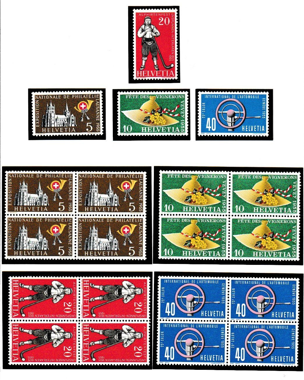 Alle Briefmarken: 4 Werbemarken-Sätze 1955, ungest./gest. - Einzel + 4er – Neu (gemäss Beschreibung) aus Zug von Aeschroot 1