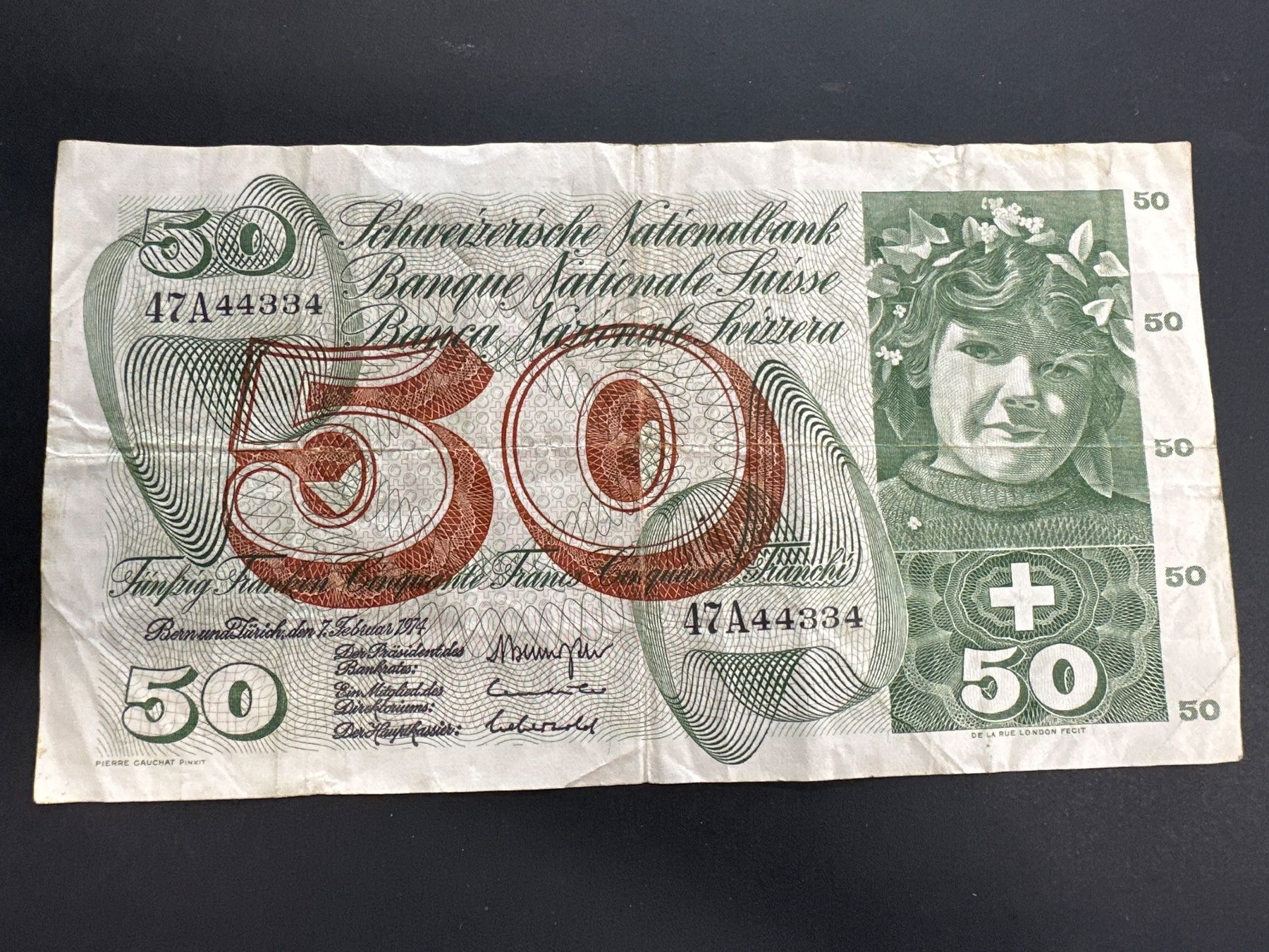 Billets de banque: 50 Fr.-Note Schweiz 1974 – D'occasion à Herisau par herau