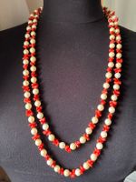 Collier corail rouge et perles vintage, fermoir argent 925