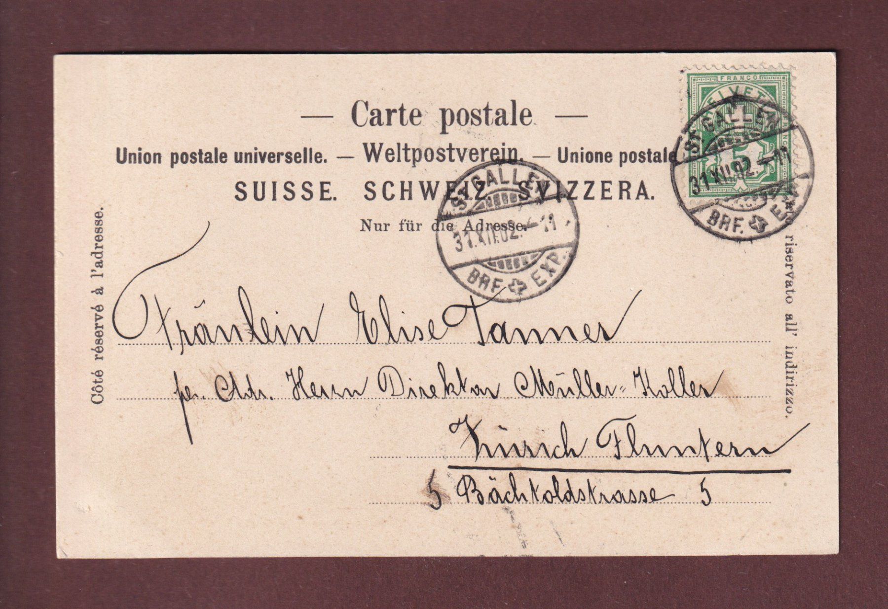 Cartoline postali: ST. GALLEN - Notkersegg - 1902 – Usato da Pully venduto da nicecards 1