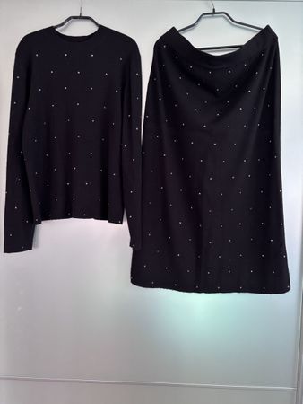 ✨ C&A Strass Strick-Set XL: Pulli + Rock Y2K Co-Ord Black