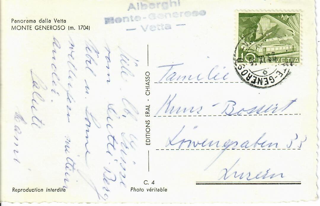Ansichtskarten: Monte Generoso – Gebraucht aus Hochdorf von Ziegel-16 1