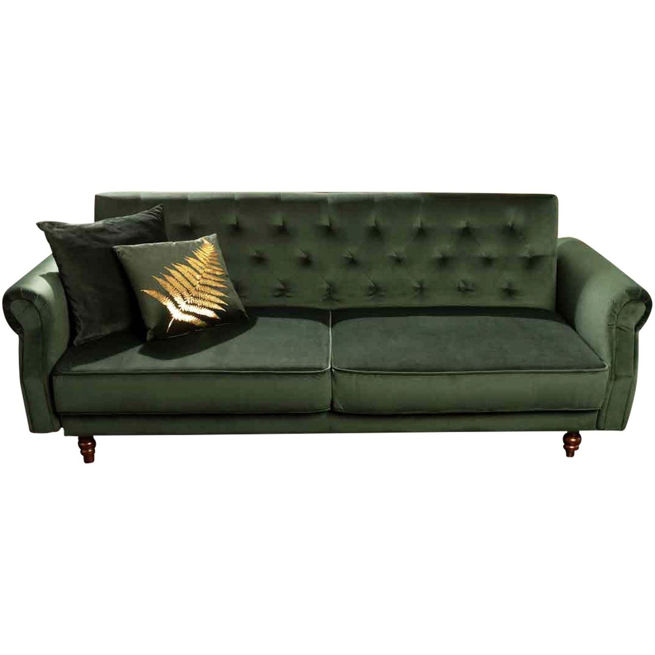 Sofas: Schlafsofa Chesterfield grün Samt 220cm – Neu und originalverpackt aus Winterthur von
