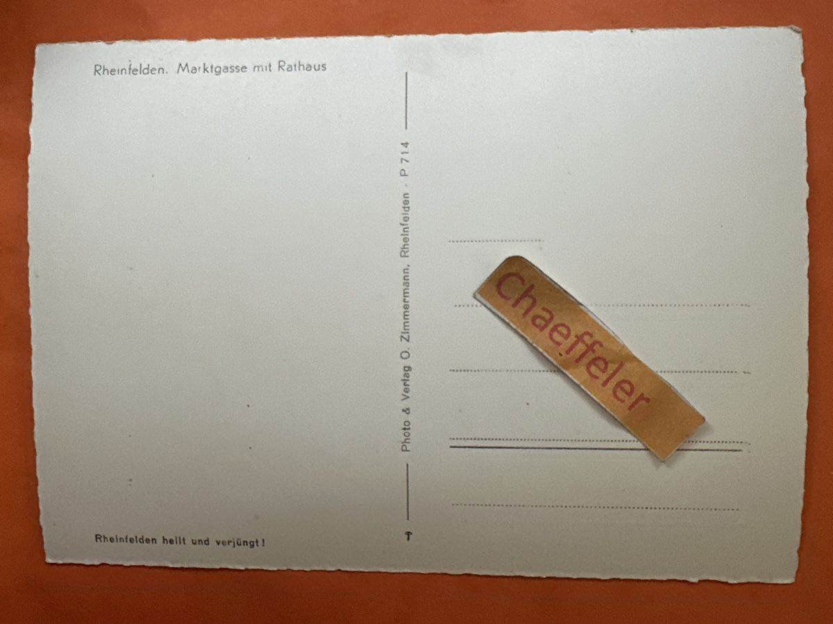 Cartoline postali:  Rheinfelden,Marktgasse mit Rathaus  – Usato da Zürich venduto da Chaeffeler 1