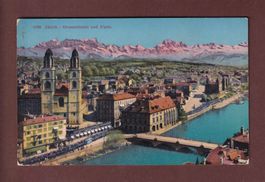 ZÜRICH - Teil mit Grossmünster und die Alpen - 1916