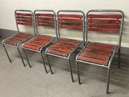 Vintage gartenstuhl 4’er SET metall mit holz rot