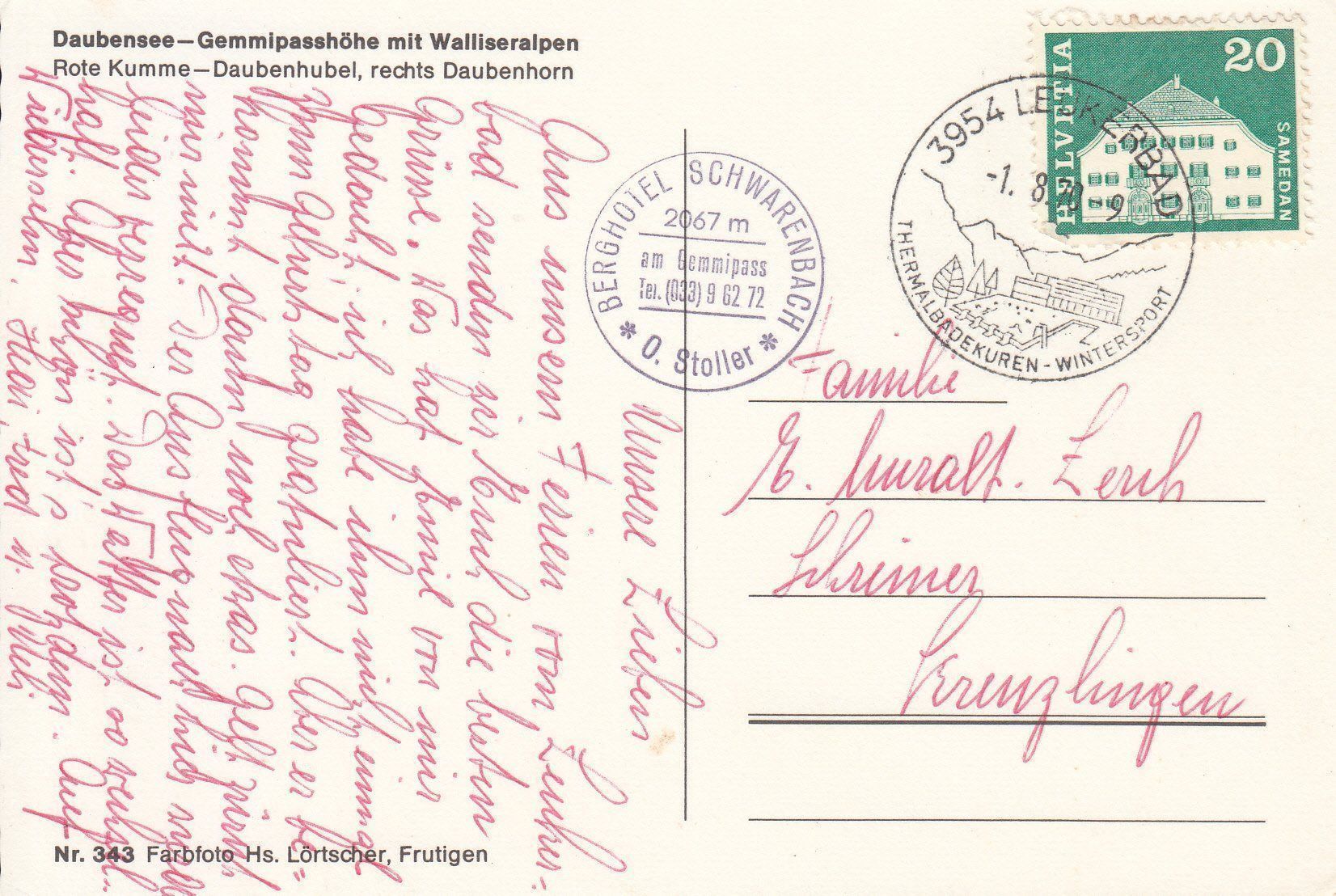Cartoline postali: Daubensee 1970 – Usato da Bürglen TG venduto da StampGraf 1