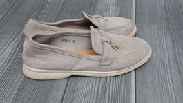 Loafer in Wildleder Optik - 38 - Taupe / Hellgrau