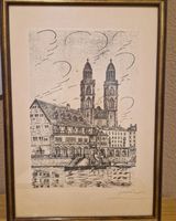 Bild Grossmünster Zürich Altstadt, gerahmt 38x27cm