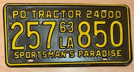 Altes Nummernschild Louisiana 1963 - Tractor