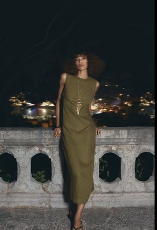 Robe 100% Lin Kaki Grün, Taille S/Kleid 100% leinen(072)
