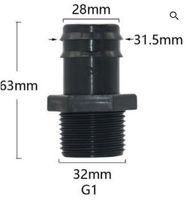 Schlauchanschluss mit 28mm Durchmesser und 1″ Aussengewinde
