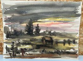 Aquarell / Abendstimmung signiert Künstler?     (ID b4776)