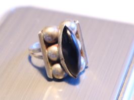 Mexico Silber Damen Ring mit Onyx Edelstein Gr 47