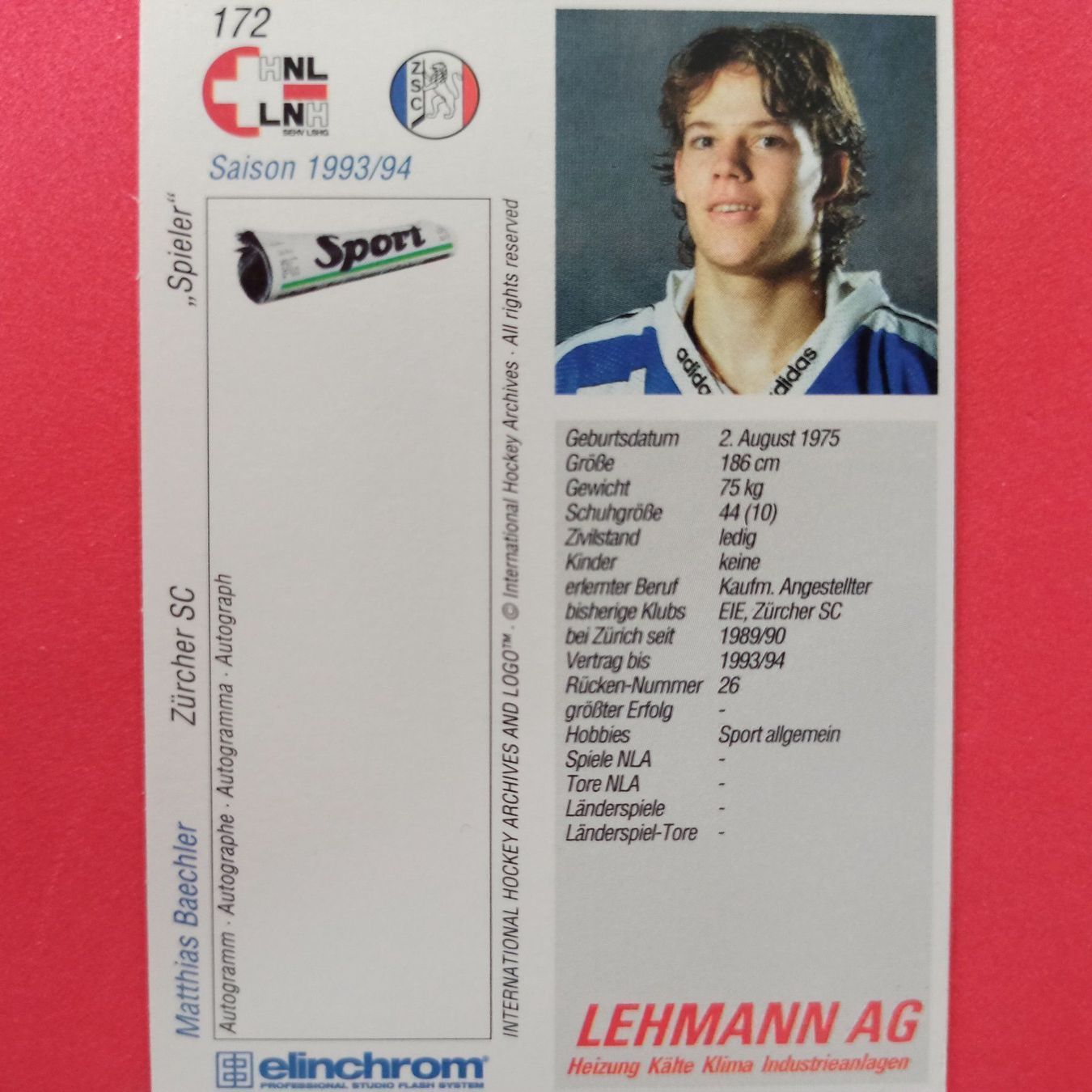 Carte collezionabili: Matthias Bächler - ZSC - 1993/94 – Usato da Dübendorf venduto da kb86_MOVIE 1