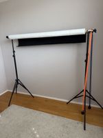 Photo background stand, white paper backdrop, used condition