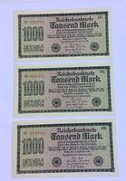 3 unzirkulierte Reichsbanknoten TAUSEND MARK, 1922