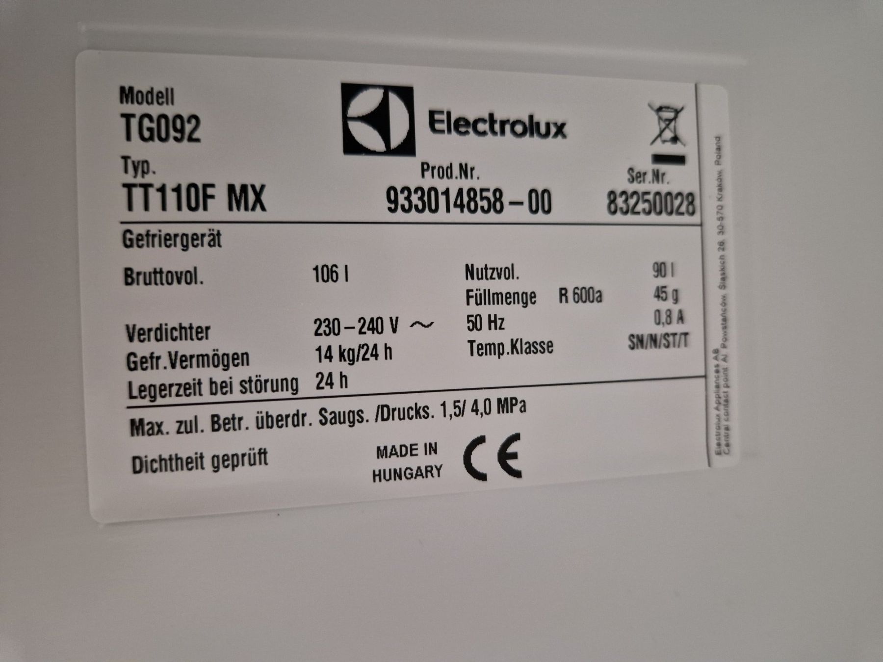 Electrolux Gefrierschrank: Gefrierschrank Elektrolux – Gebraucht aus Erlach von Beppi13 3