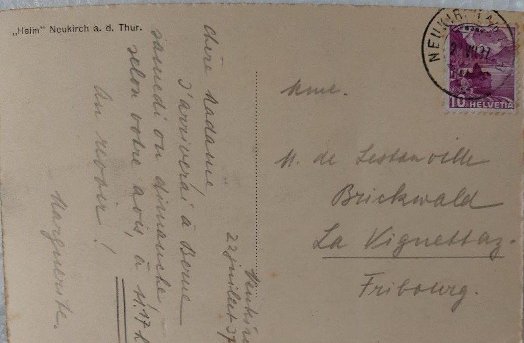 Cartoline postali: NEUKIRCH  a.d.  THUR  -  "Heim"  -  1937 – Usato da Delémont venduto da Domdom1 1