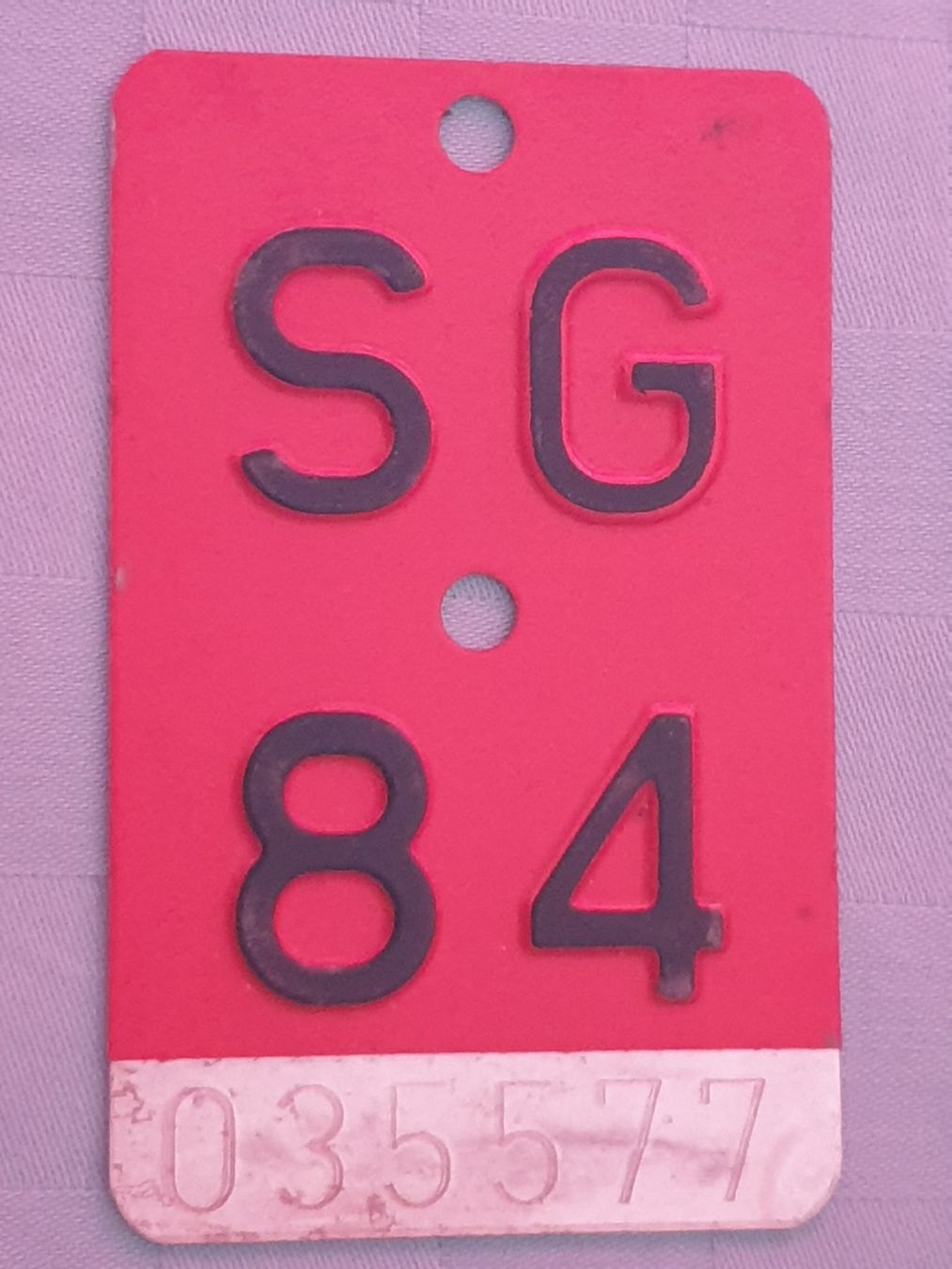 Schilder: Velonummer SG 84 – Gebraucht aus Mörschwil von spirspi