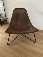 Lounge-Sessel, braunes Rattan, Metallgestell, modernes Desig