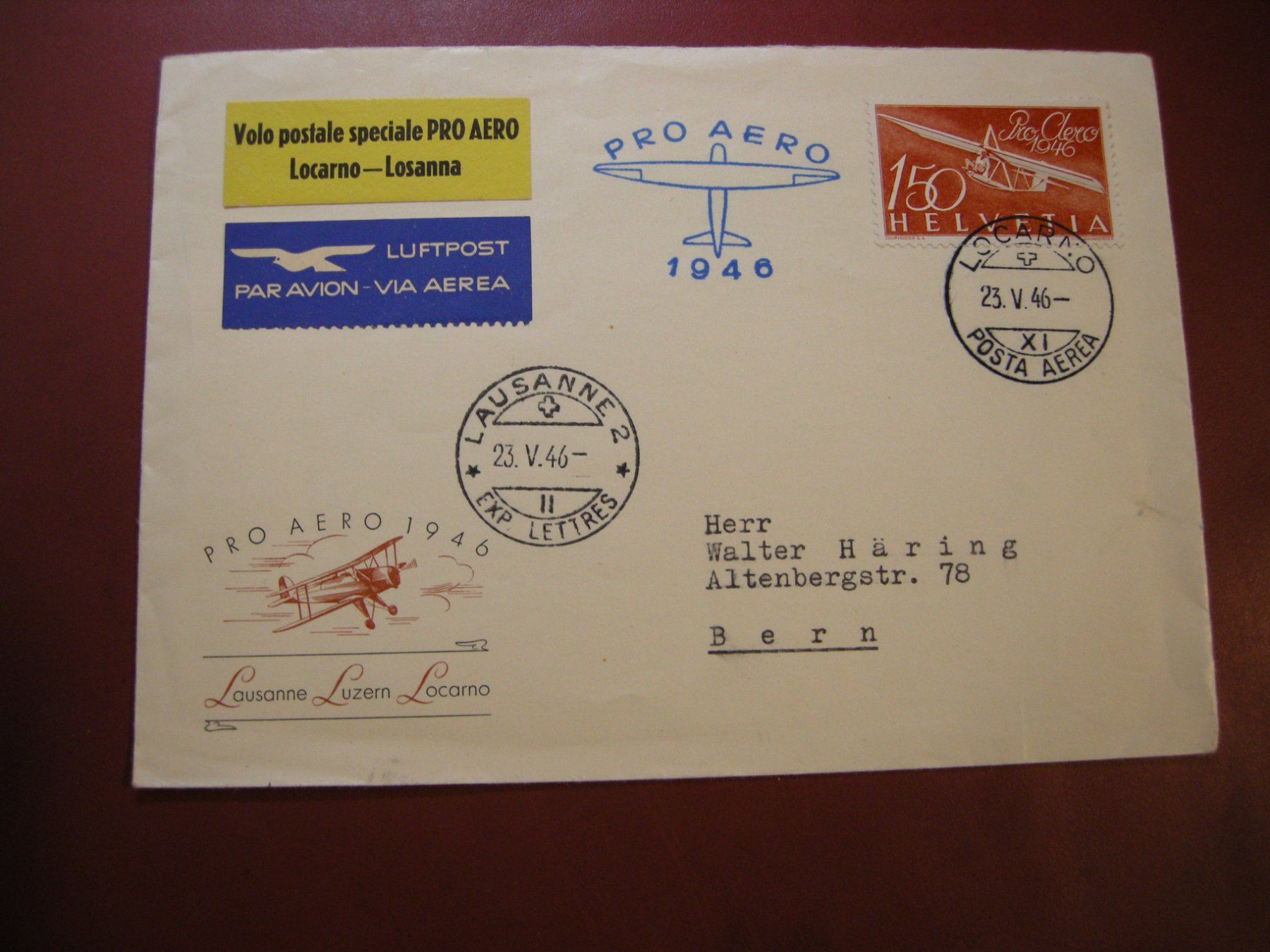 Tutti i francobolli: 3 FLUGPOSTBRIEFE 1938/1944/1946, PRO AERO – Usato da Eschenbach SG venduto da eDaisy 1