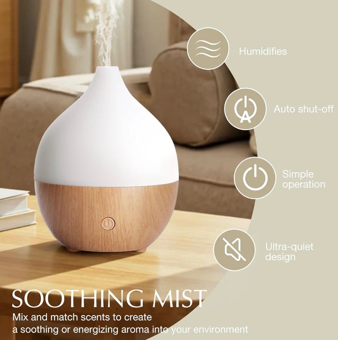 Duftöldiffusoren: Aroma Diffuser, 100ml weiss-braun Holzoptik – Neu und originalverpackt aus Basel von Seifehuesli 7