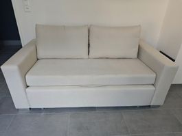 Schlafsofa beige Stoff mit Kissen guter Zustand