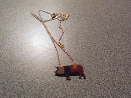Kette goldfarbig, Anhänger Schwein