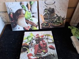 3er Set Küchenbilder auf Keilrahmen, Top Zustand!