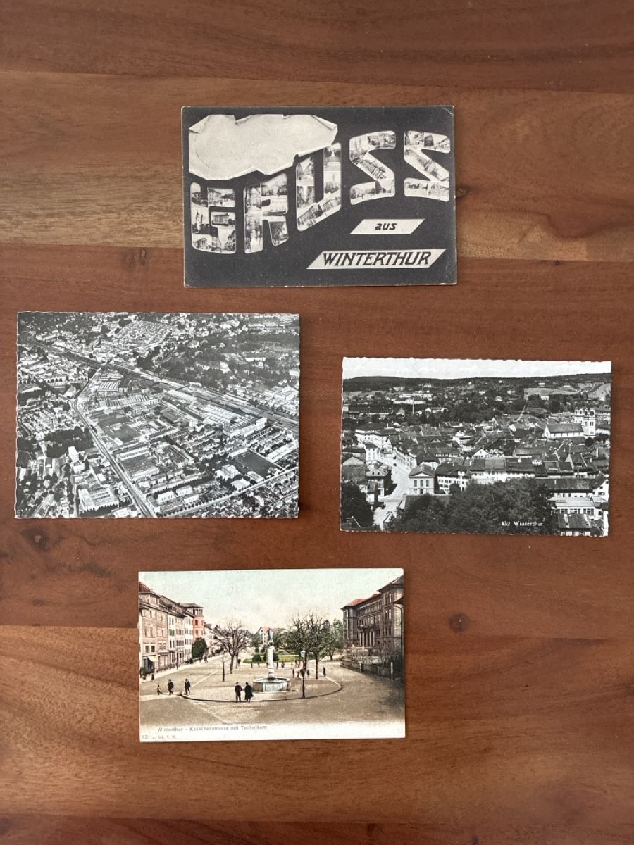 Cartoline postali: 4 Ansichtskarten Schweiz von Winterthur ZH – Usato da Oftringen venduto da Cla.vD.74