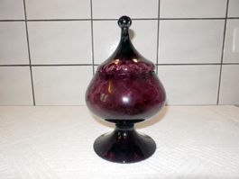 Bonbonniére, Glas, rubinrot mit Deckel, Ø 14.5cm + 24cm H
