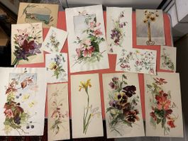 Originale Blumen-Aquarelle,14 Stk., signiert Dora Gerster.