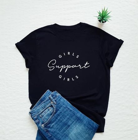 Schwarzes T-Shirt "Girls Support Girls" - Gr. S