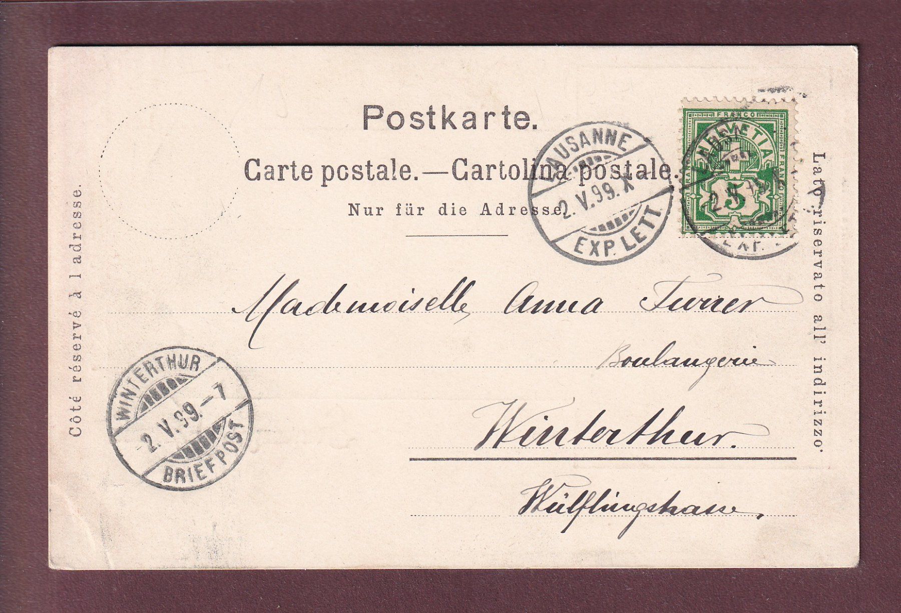 Ansichtskarten: Souvenir de LAUSANNE - 1899 – Gebraucht aus Pully von nicecards 1