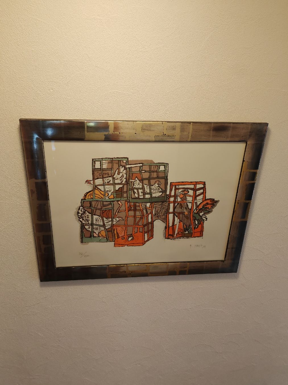 Grafica & Litografie: R. Mirer, 1984, Hühner im Käfig – Usato da Rotkreuz venduto da Pabloescobar 4