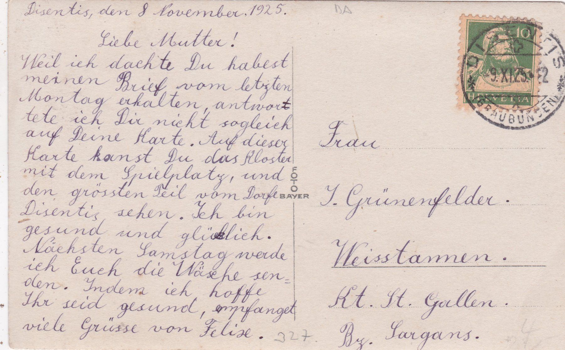 Cartes postales: Disentis mit Piz Pazzola 1925 – D'occasion à Herisau par Lisegrat2008 1