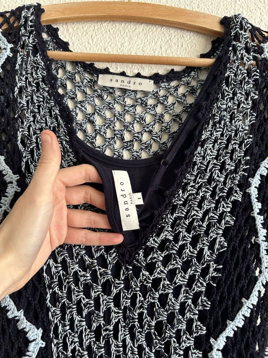 Sandro Vestiti: Robe Sandro Paris, crochet noir et bleu, taille 1 – Nuovo (secondo la descrizione) da Morges venduto da cat_6cm9 2