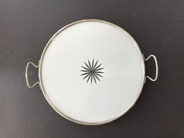 Plateau vintage rond à anses étoile décorée rétro 50s/60