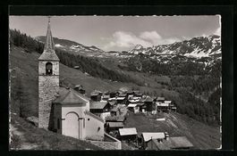 Chandolin, Ortsansicht mit Kirche und Be
