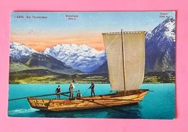 Am Thunersee - Altes Segelboot - Blüemlisalp - 1917