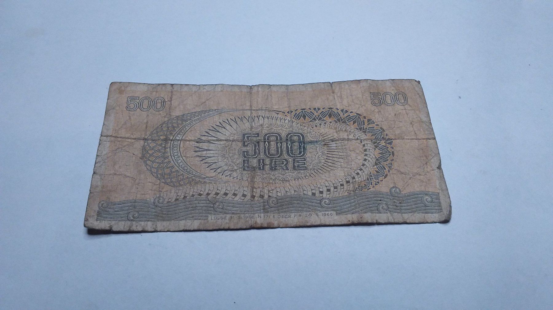 Banknoten: 1966 500 lire – Gebraucht aus Neuchâtel von pasprie 1