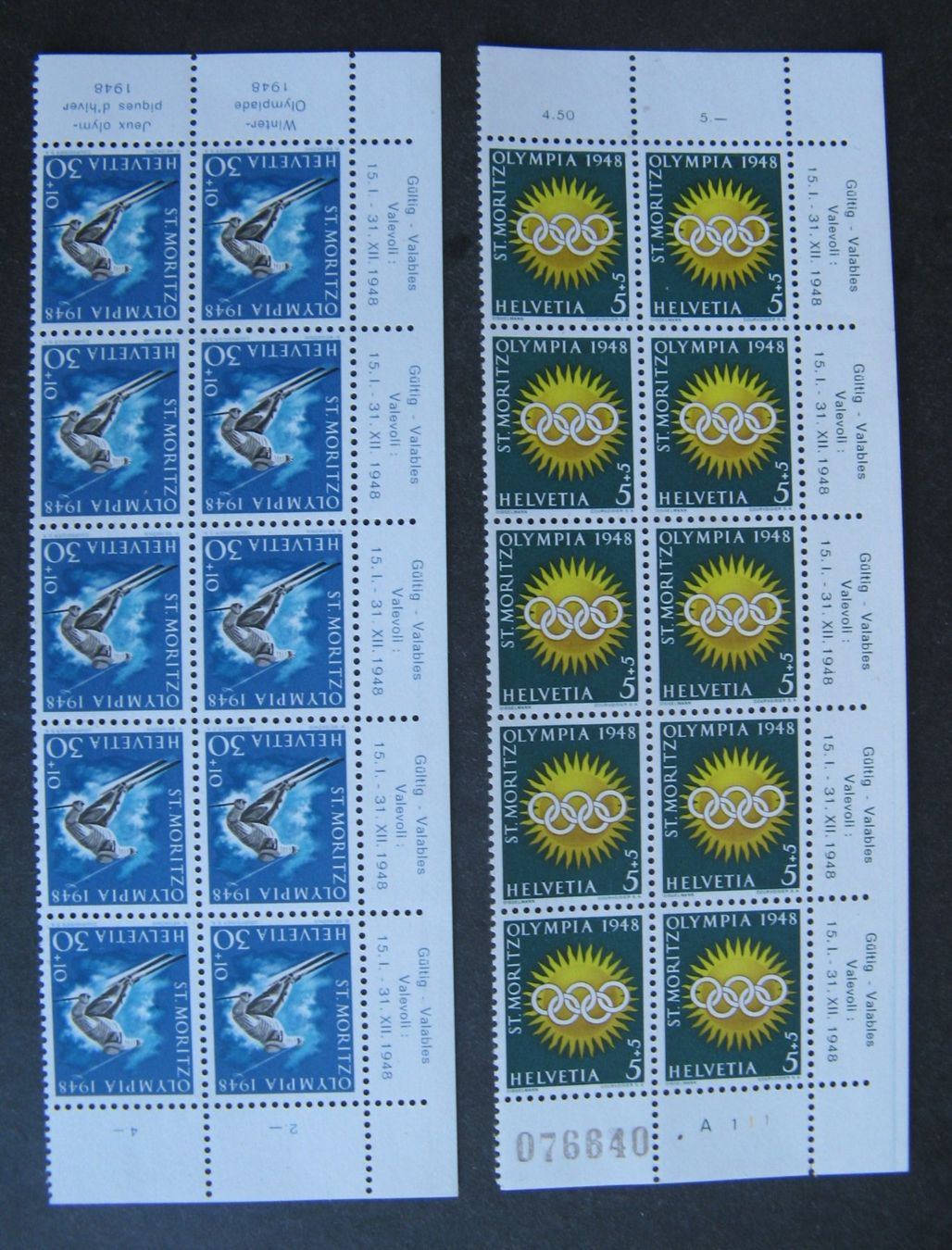 Tutti i francobolli: 1948 Olymp. Winterspiele Teilbogen postfr., weisses Papier – Nuovo (secondo la descrizione) da Frauenfeld venduto da Interessent1